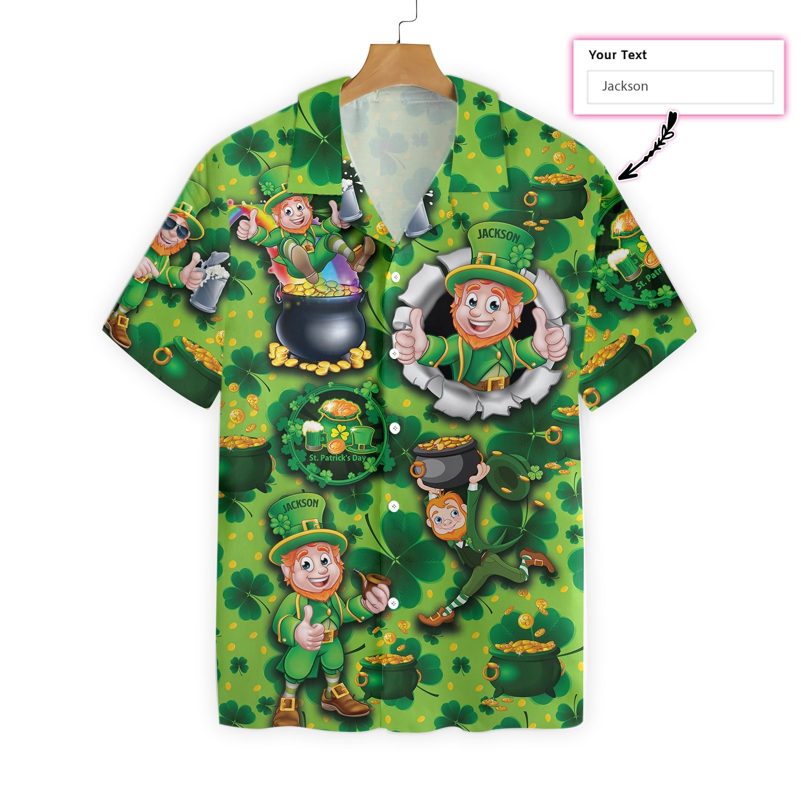 Personalized Leprechaun Happy Saint Day Hawaii Button Up Shirt For Men Ha42725