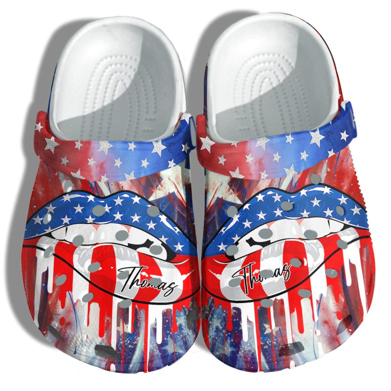 Sexy Lips 4Th Of July Customized Name Shoes Gift Women – Personalized Twinkle Lady America Flag Shoes Birthday Gift