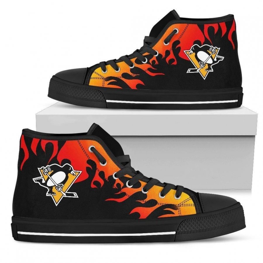 Fire Burning Fierce Strong Logo Pittsburgh Penguins High Top Shoes #466