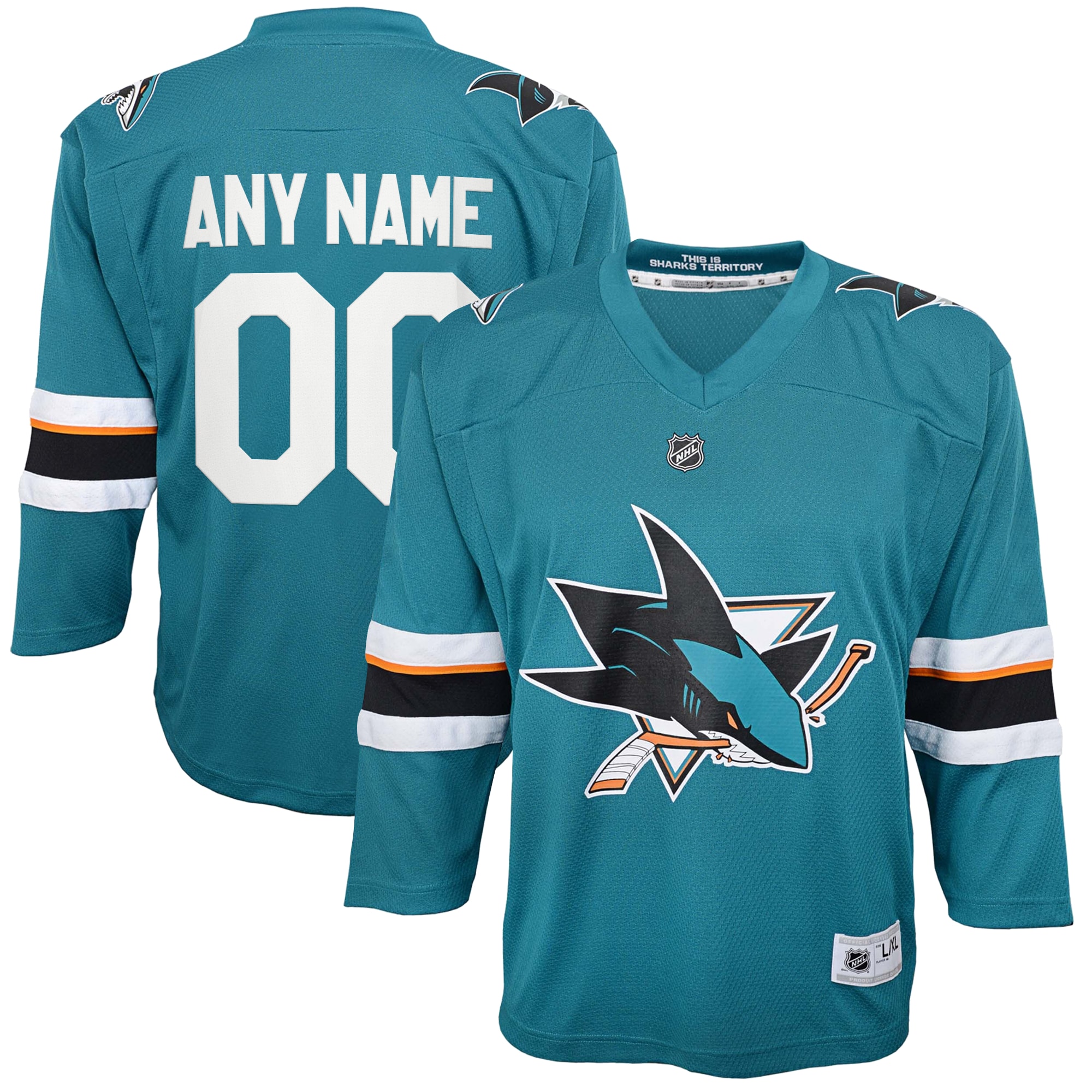 San Jose Sharks Youth 2021/22 Home Replica Custom Jersey – Teal