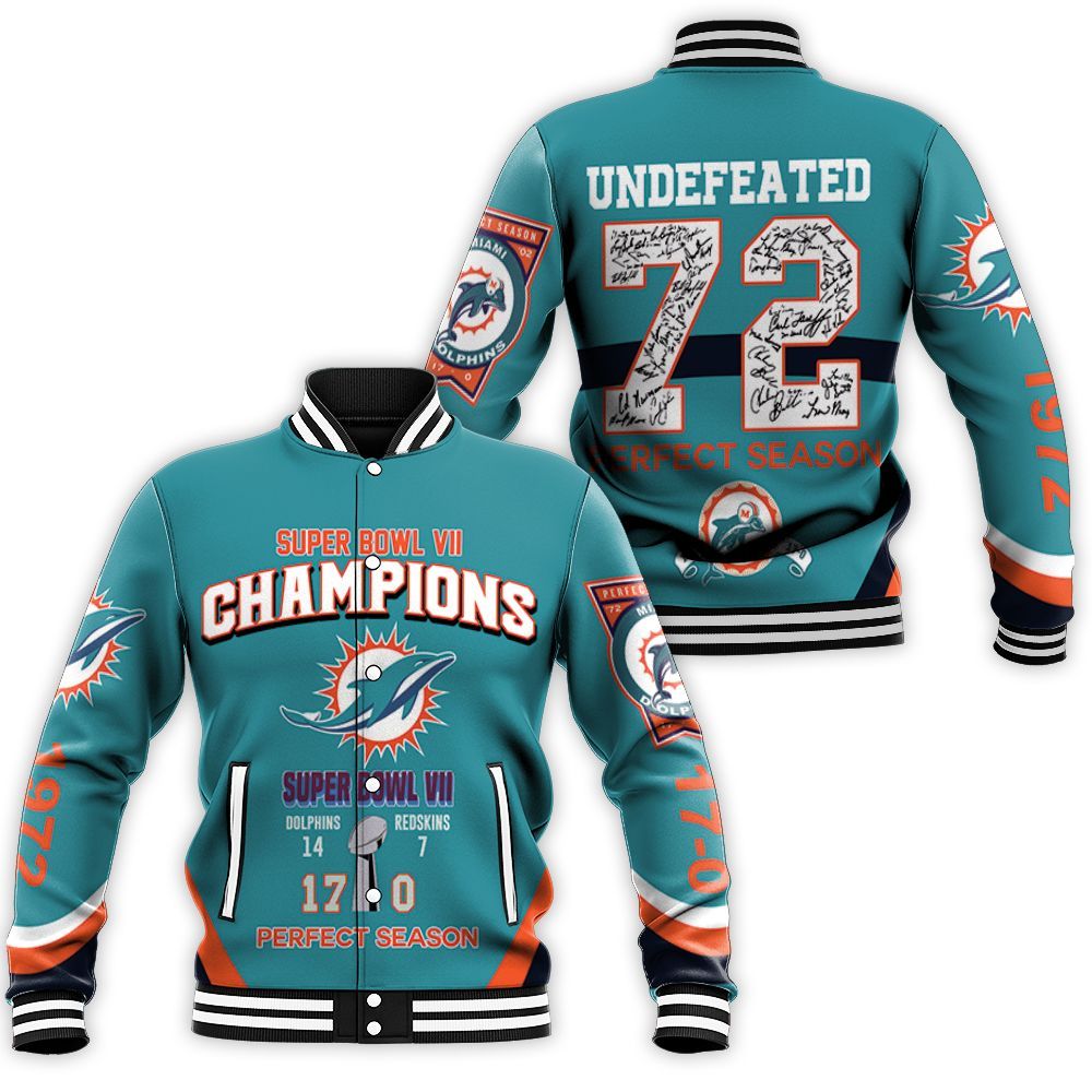 Dolphins Super Bowl Vii Champions 1972 Season Undefeated For Fan 3D Printed Hoodie Baseball Jacket