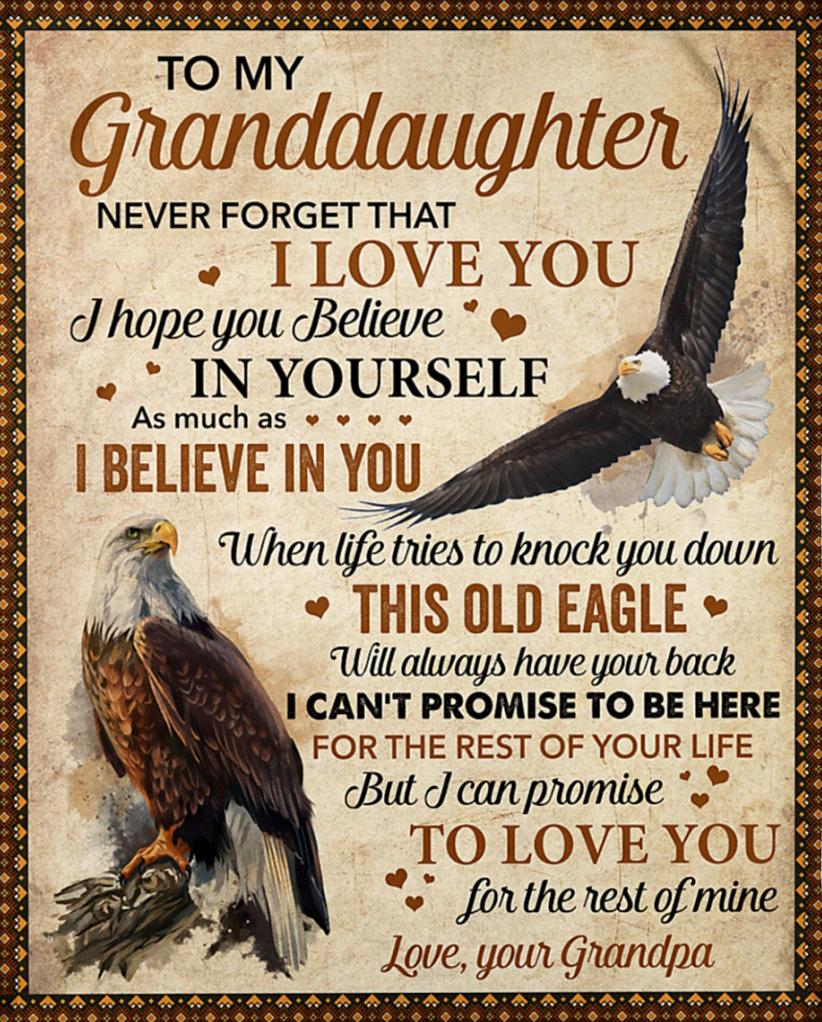 To My Granddaughter Fleece Blanket, Personalized Birthday Gift For Granddaughter From Grandpa Eagles Blanket