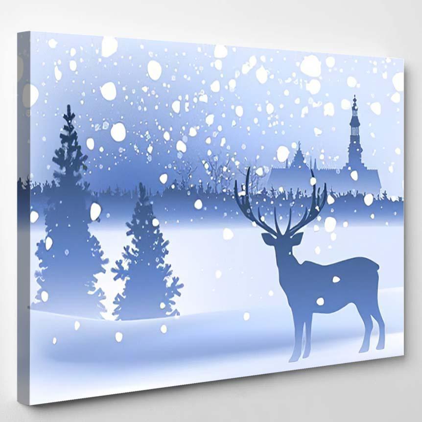 Winter Landscape Deer – Deer Animals Canvas Print