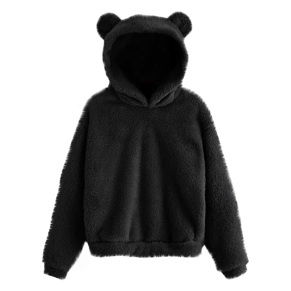 Sweatshirt Women Pullover Bear Ear Villus Women’s Long Sleeve Fleece Sweatshirt Cute Warm Shape Fuzzy Hoodie Sudaderas De Mujer alx