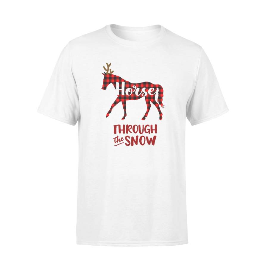 Through The Snow Christmas Horse Red Plaid T-shirt