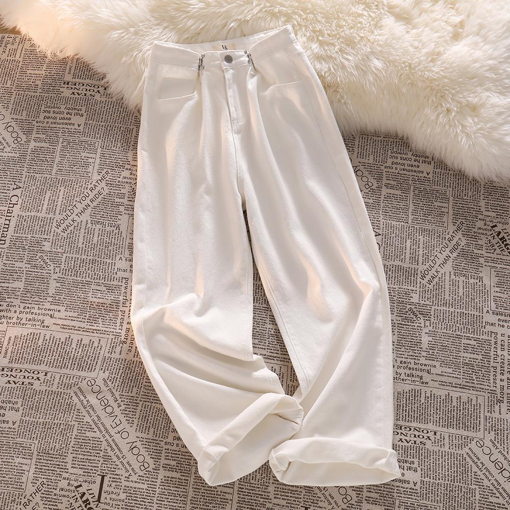 Vintage Women White Pants High Waist Jeans Pantalon Femme Roupas Autumn 2021 Baggy Broeken Denim Woman Wide Leg Pants Trousers alx