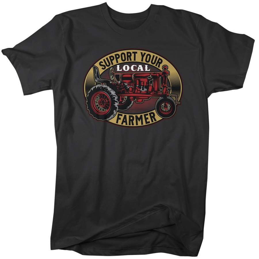 Men’s Support Your Local Farmer T-Shirt Vintage Farmer Shirts Tractor TShirt Farming Graphic Tee