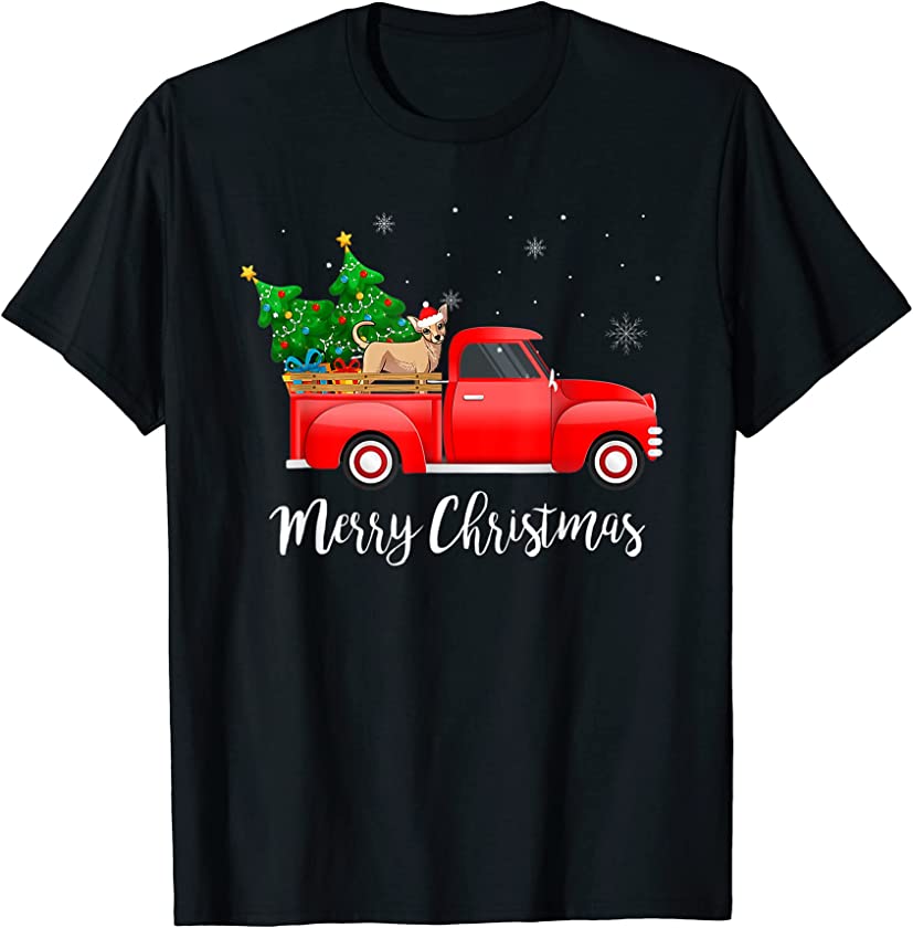 Chihuahua Dog Riding Red Truck Christmas Pajama Puppy Lover T-Shirt