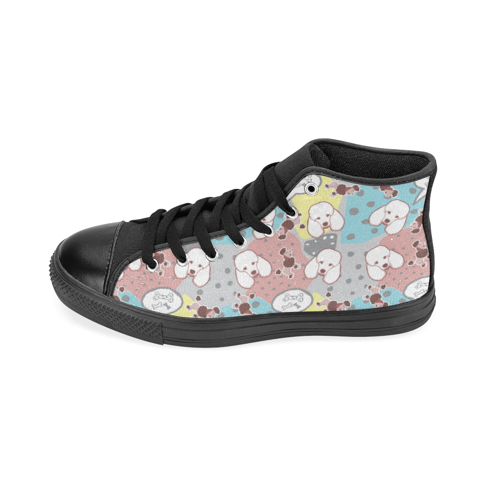 Poodle Pattern Black High Top Canvas Shoes for Kid