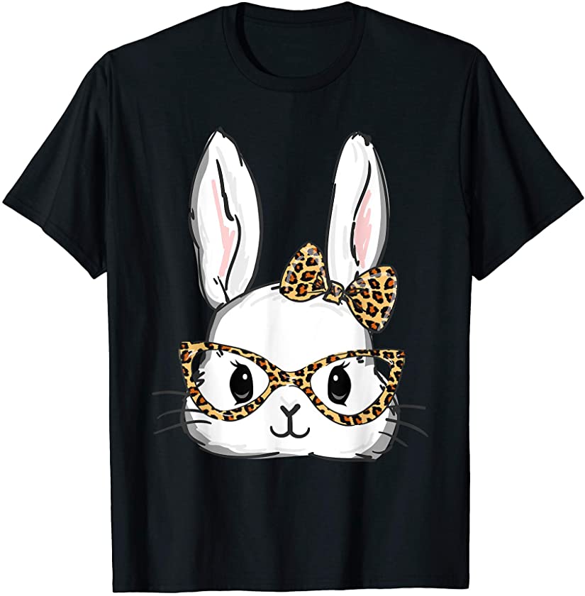 Easter Bunny Rabbit with Leopard Glasses Print T-Shirt