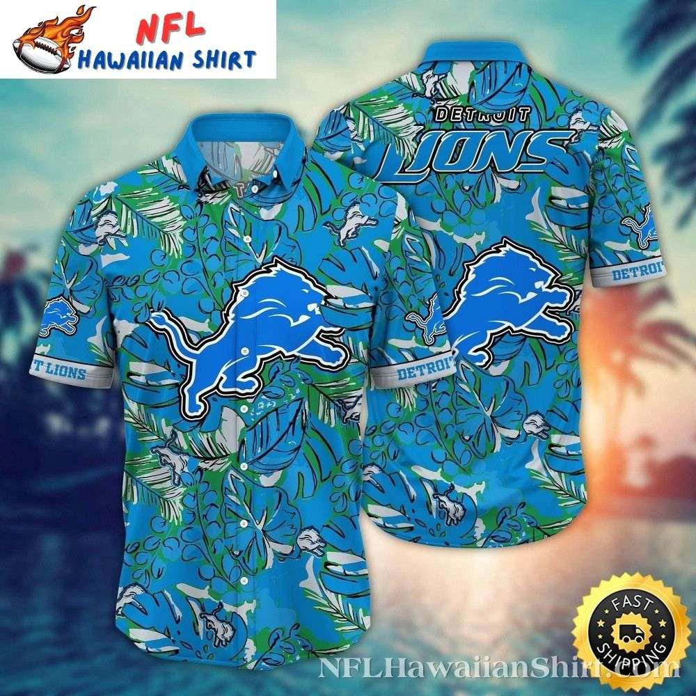 Electric Blue Leafy Detroit Lions Hawaiian Shirt Mens