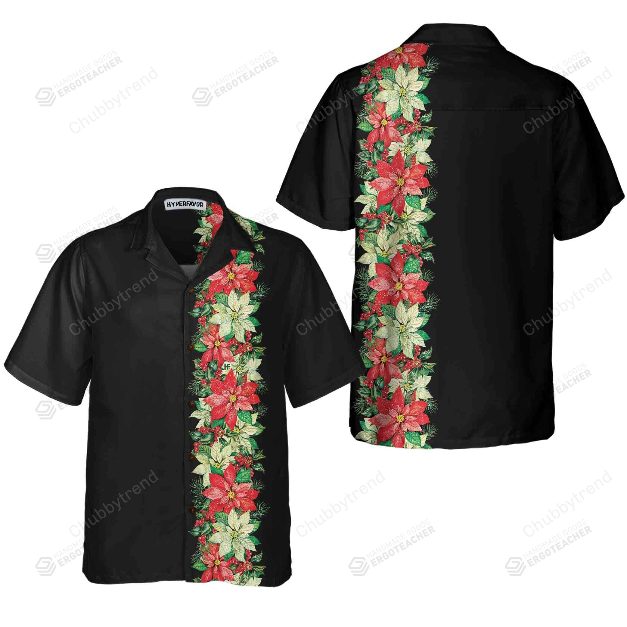 Christmas Poinsettia Flowers And Holly Berries Hawaii Shirt Ha22539