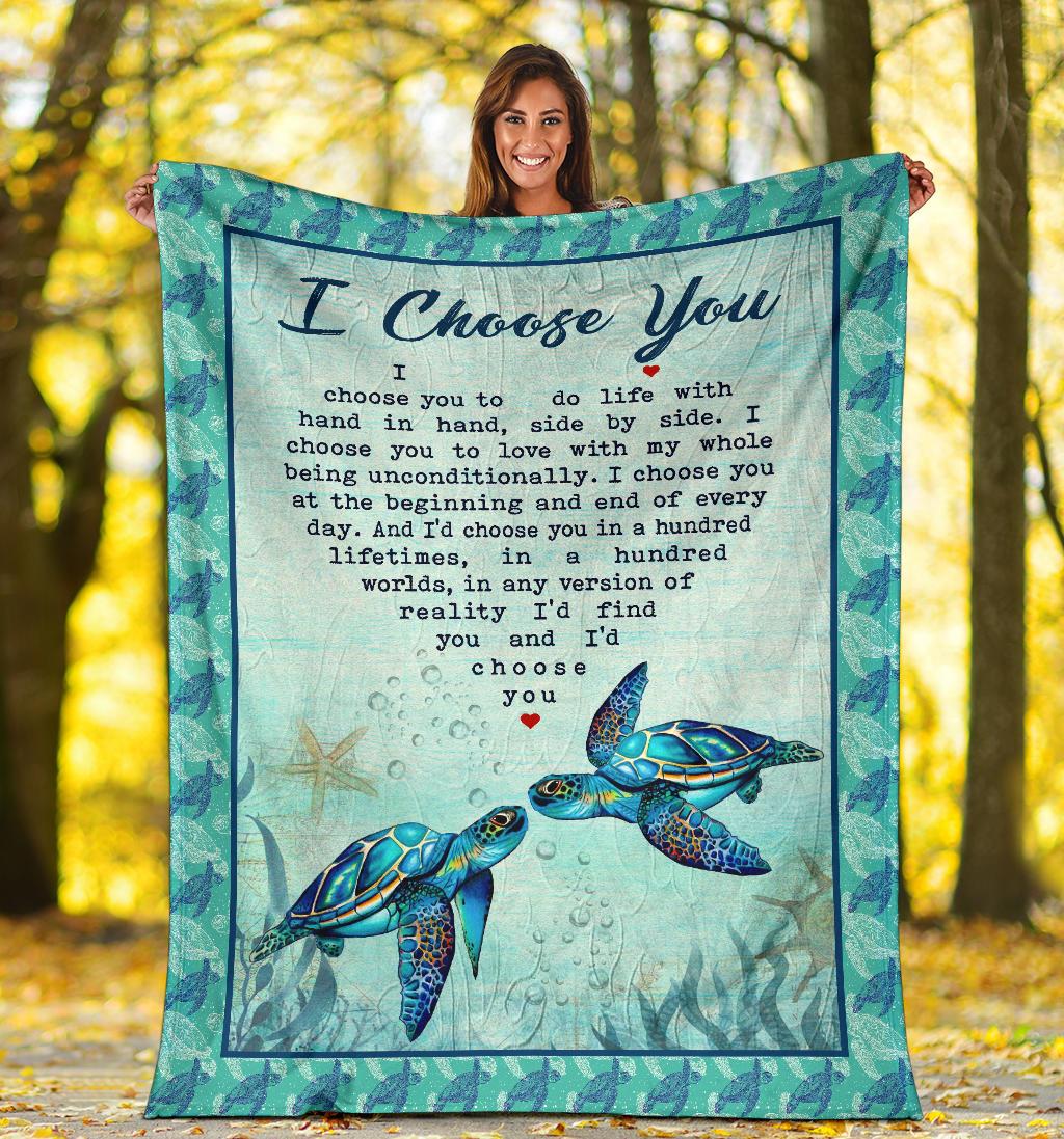 Turtle Couple Gift, Gift For Her – I Choose You Blue Couple – Blanket