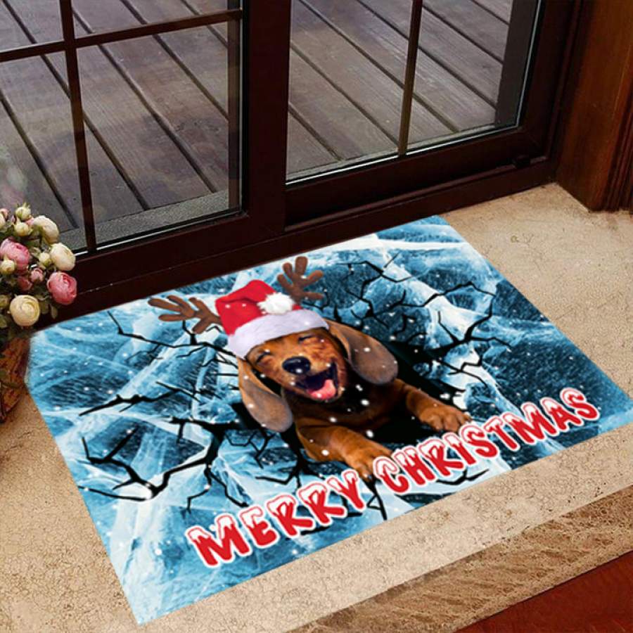 Dachshund Ice Crack 3D Doormat Cute Animal Doormat Christmas Gifts For Family Weiner Dog Gifts