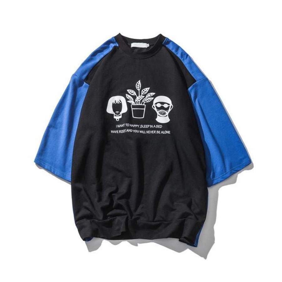 Color Block Printed Over sized T-shirt Men Summer Round Neck Men’s T shirts High Street Clothing 2 Colors