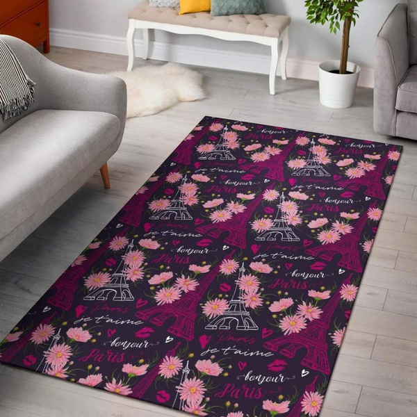 Eiffel Tower Floral Pattern Print Area Rug