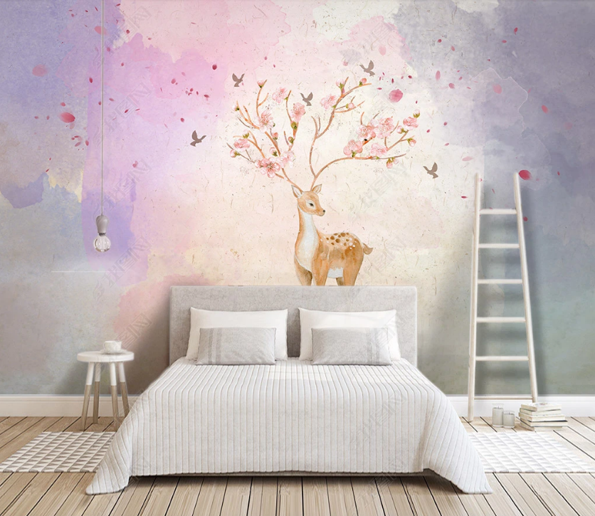 3D Watercolor Animal Elk Wall Mural Wallpaper Lqh 152