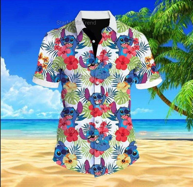 Stitch Flower Cartoon Lilo And Stitch 5 For Men And Women Graphic Print Short Sleeve Hawaiian Casual Shirt