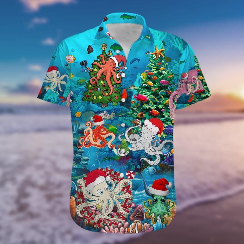 Check Out This Awesome Funny Octopus Christmas Blue Hawaii Aloha Shirts Ha45035