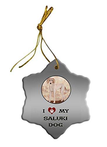 Saluki Puppy Dog Christmas Snowflake Ceramic Ornament