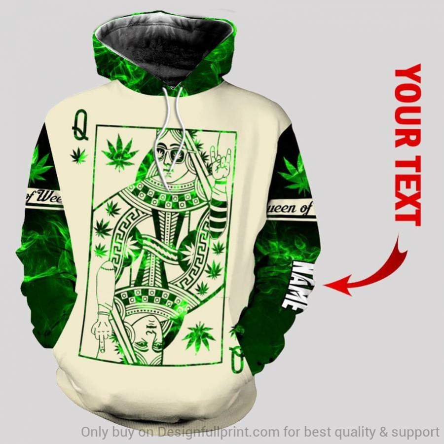 Queen Card Hip Hop With Pot Leaf Personalized Unisex Hoodie