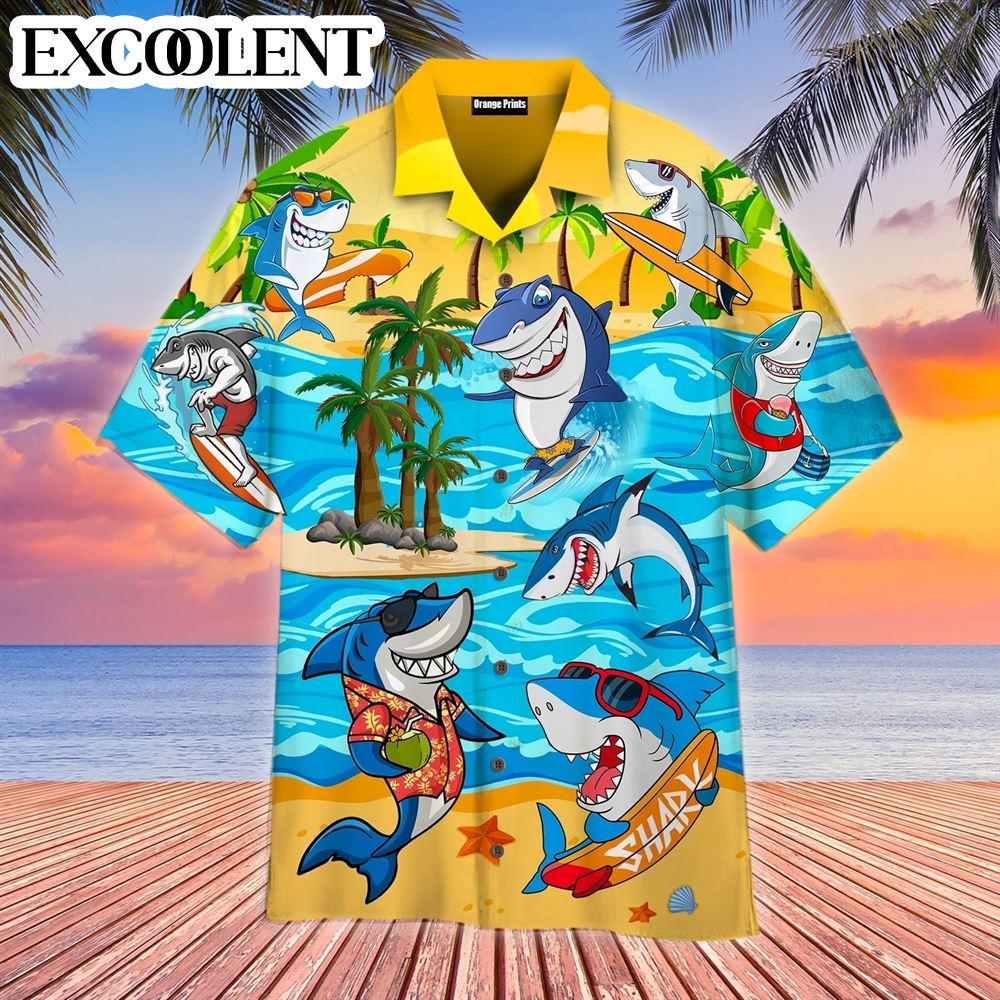 Aloha Shark In Summer Aloha Hawaiian Shirts – Funny Hawaiian Shirts – Mens Aloha Shirt