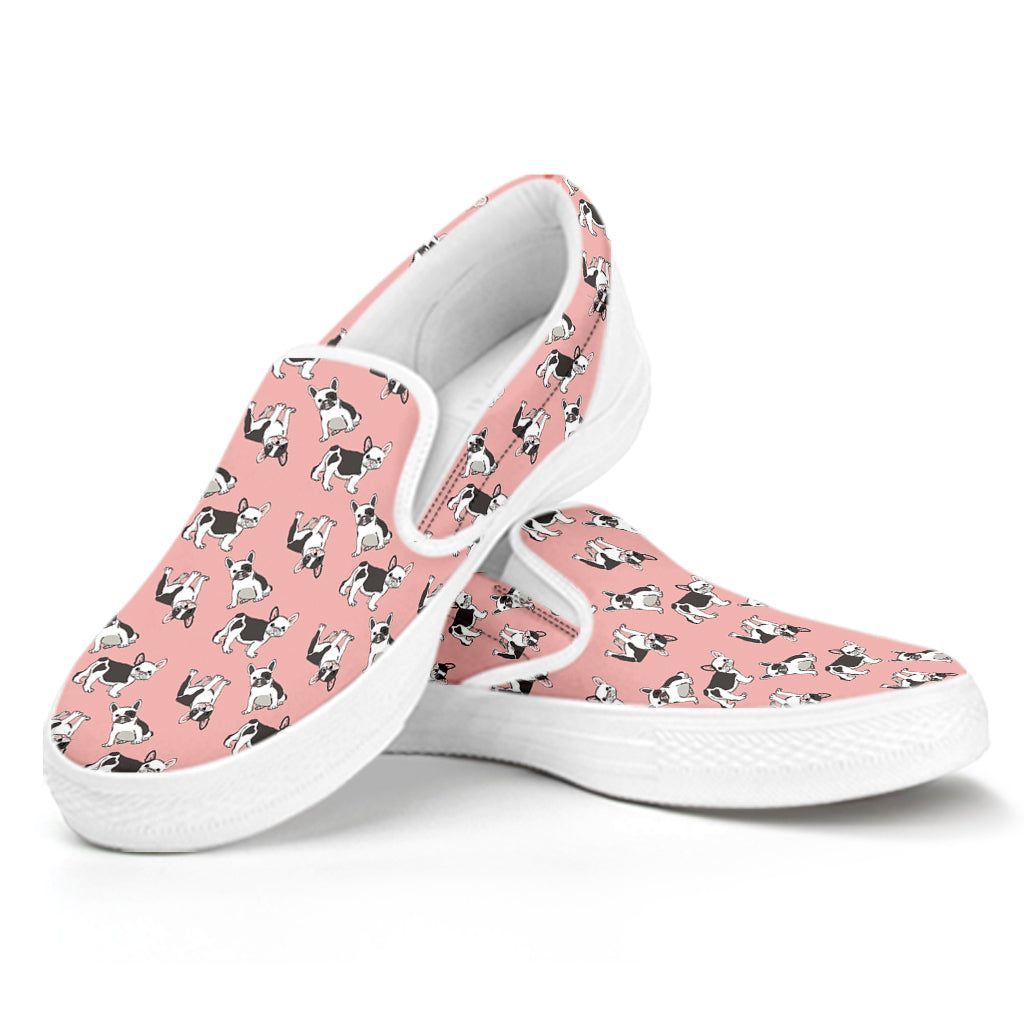 Cute French Bulldog Puppy Pattern Print White Slip On Shoes