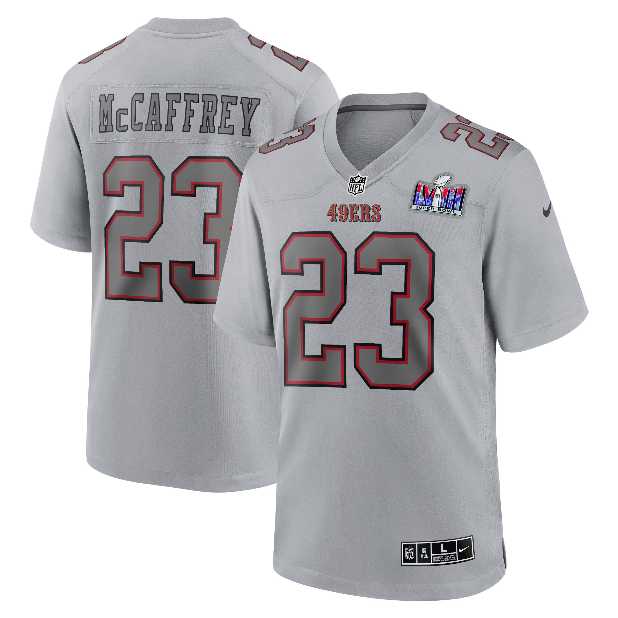 Christian McCaffrey San Francisco 49ers Super Bowl LVIII Atmosphere Fashion Game Jersey – Gray