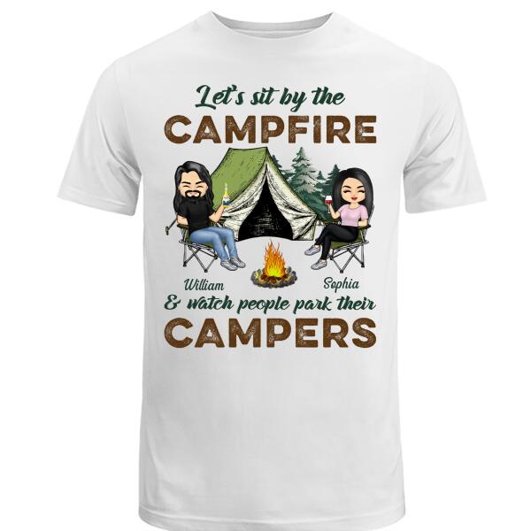 Let’S Sit By The Campfire Husband Wife Camping – Couple Gift – Personalized Custom T-Shirt – Camper Shirts