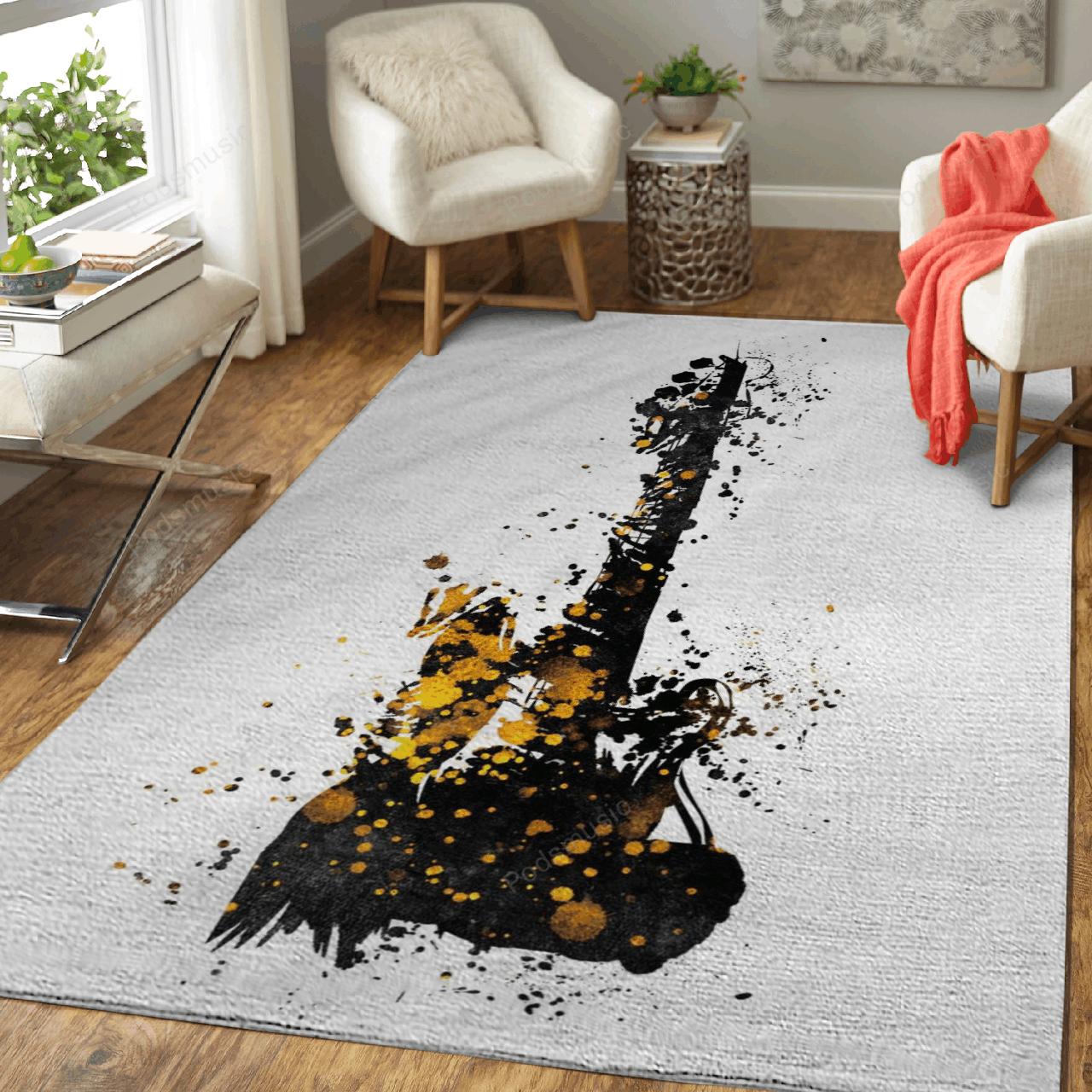 Guitar music – Music Gold And Black Art For Fans Area Rug Carpet