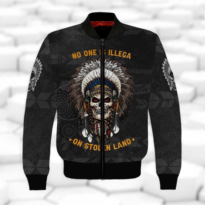 No One Is Illegal On Stolen Land Native American Shirts 3D Bomber