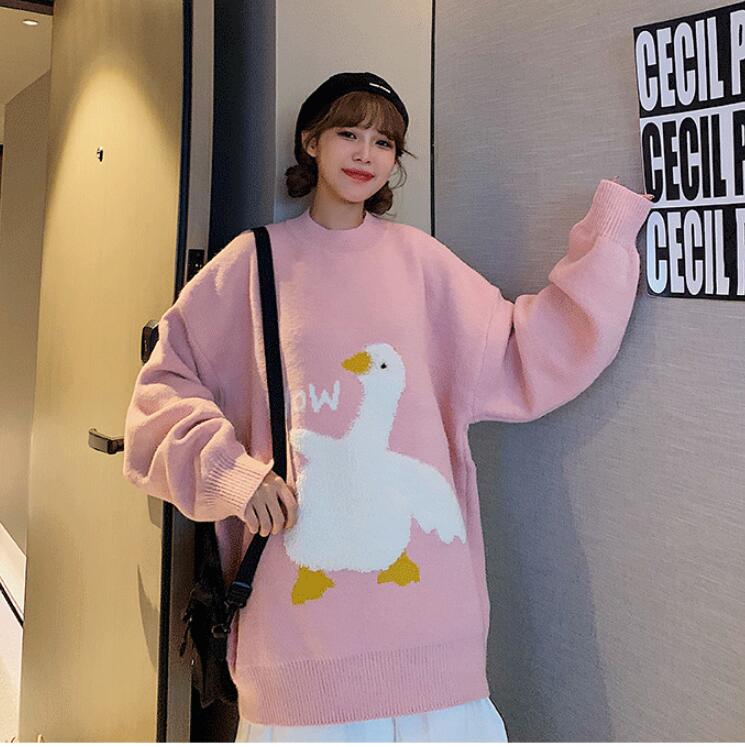 Big White Duck Women Autumn Winter New Korean Loose Pullover Sweater Japanese Harajuku Style Cute Student Sweater Woman Sweaters alx