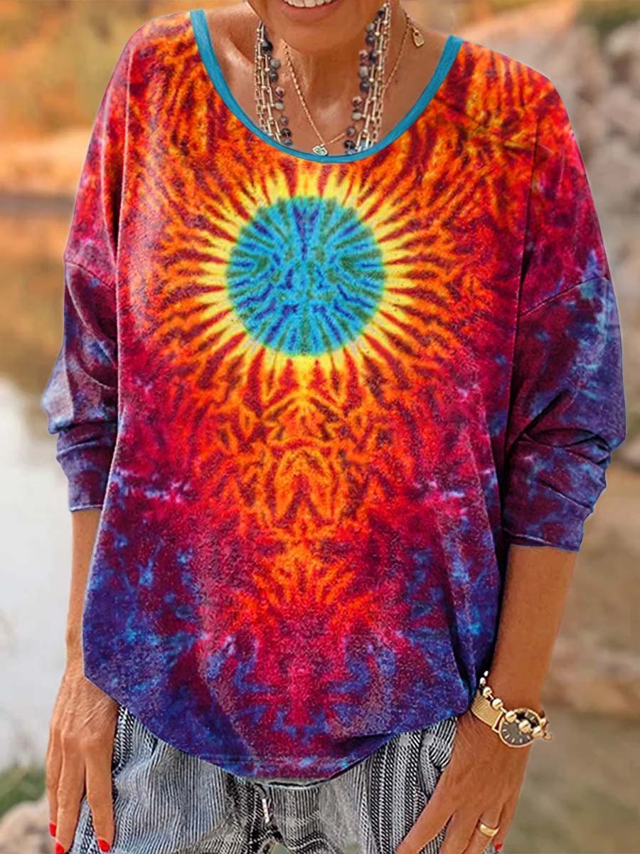 Women Hippie Tie-Dye Printed Long Sleeve T-Shirt