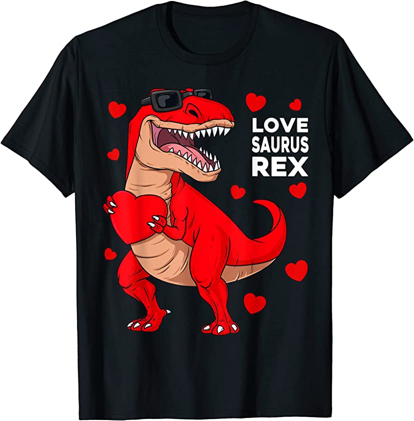 Valentines Day Lovesaurus T Rex Dinosaur Heart Boys Kids T-Shirt