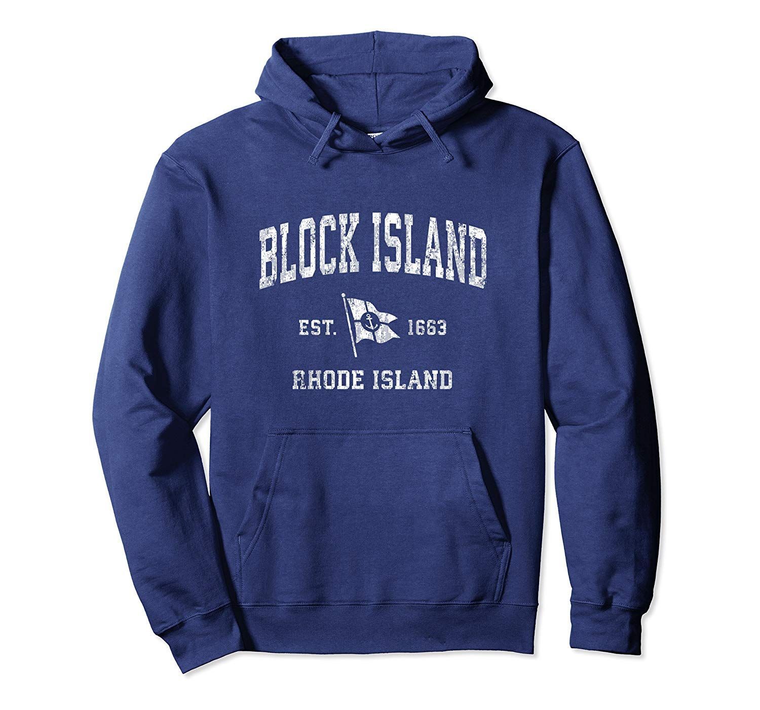 Block Island Ri Vintage Boat Anchor Flag Sports Pullover shirt