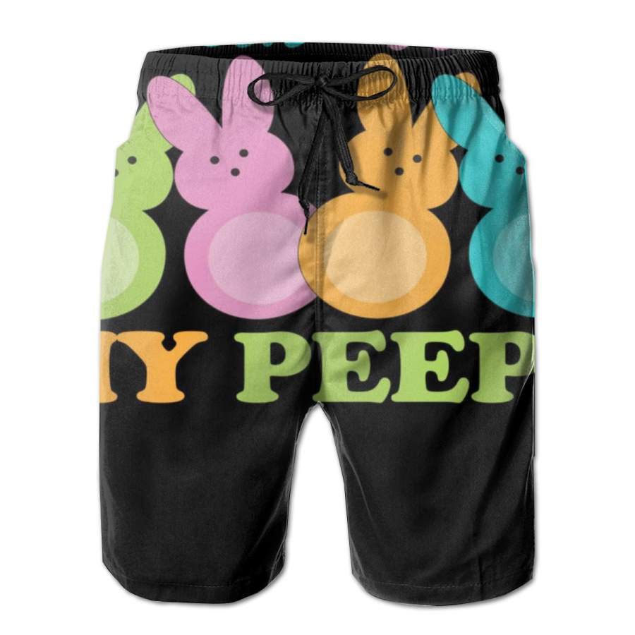 2 Pack Chillin With My Peeps Easter Rabbits Horizontal Poster Men Swim Trunks Drawstring Elastic Waist Quick Dry Beach Shorts with Mesh Lining Swimwear Bathing Suits