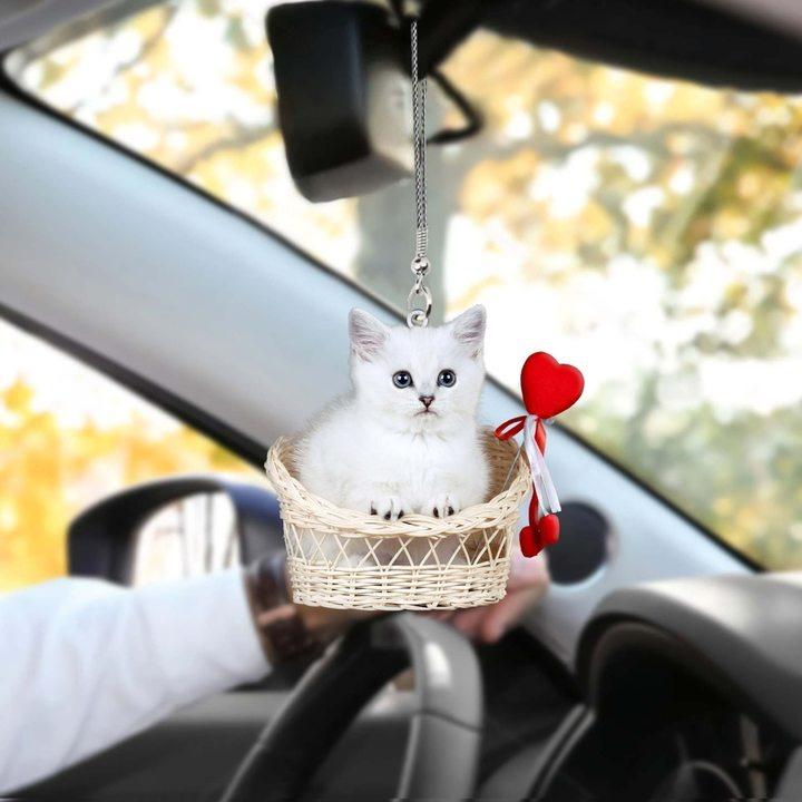 Cat Kittens In Basket Car Hanging Ornament