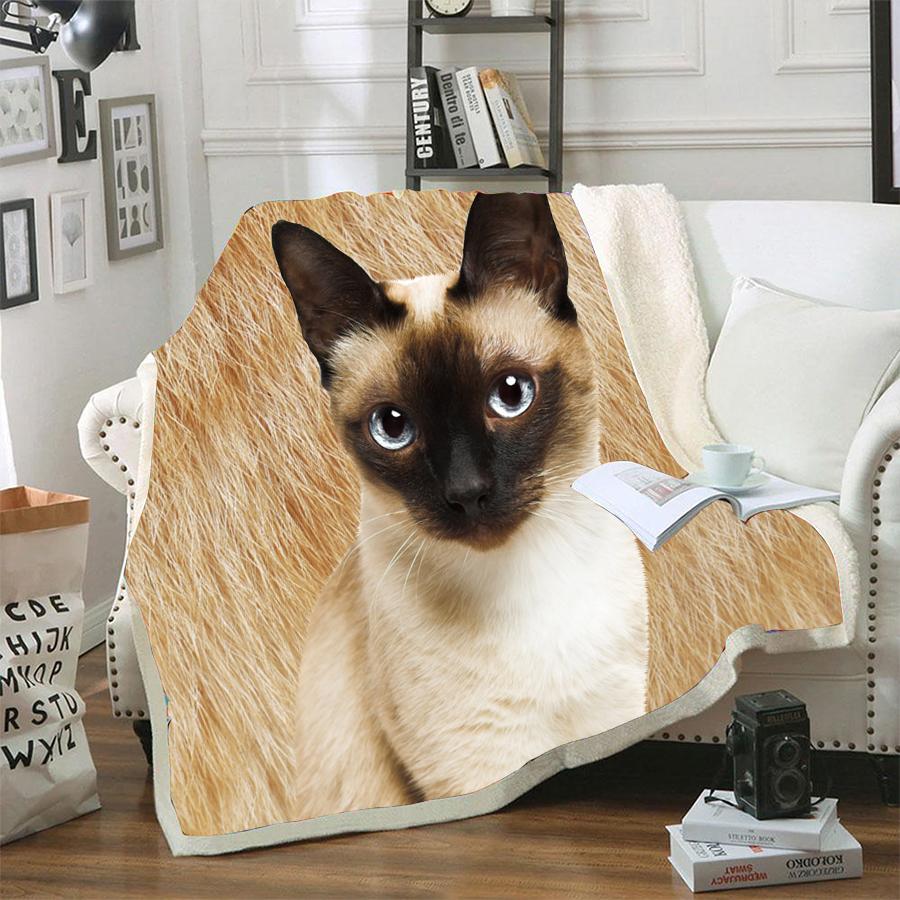 Siamese Cat Fur Portrait Blanket Design Cat Print Blanket Cats Gifts