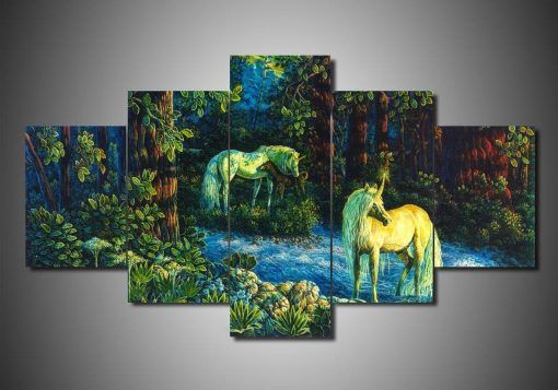 Unicorn 8 Abstract Animal 5 Panel Canvas Art Wall Decor