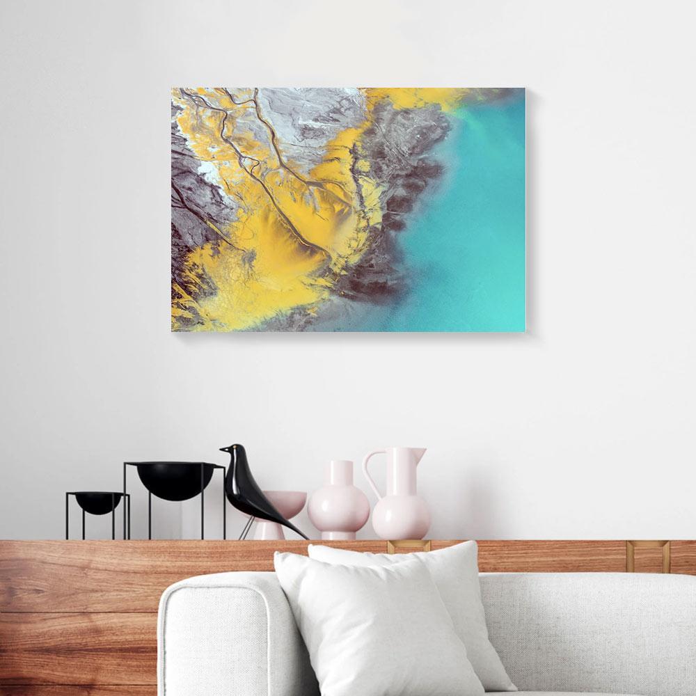 Canvas Painting Grey Mustard Yellow With Teal Color Paint Splash Artist Canvas Home Decor Canvas