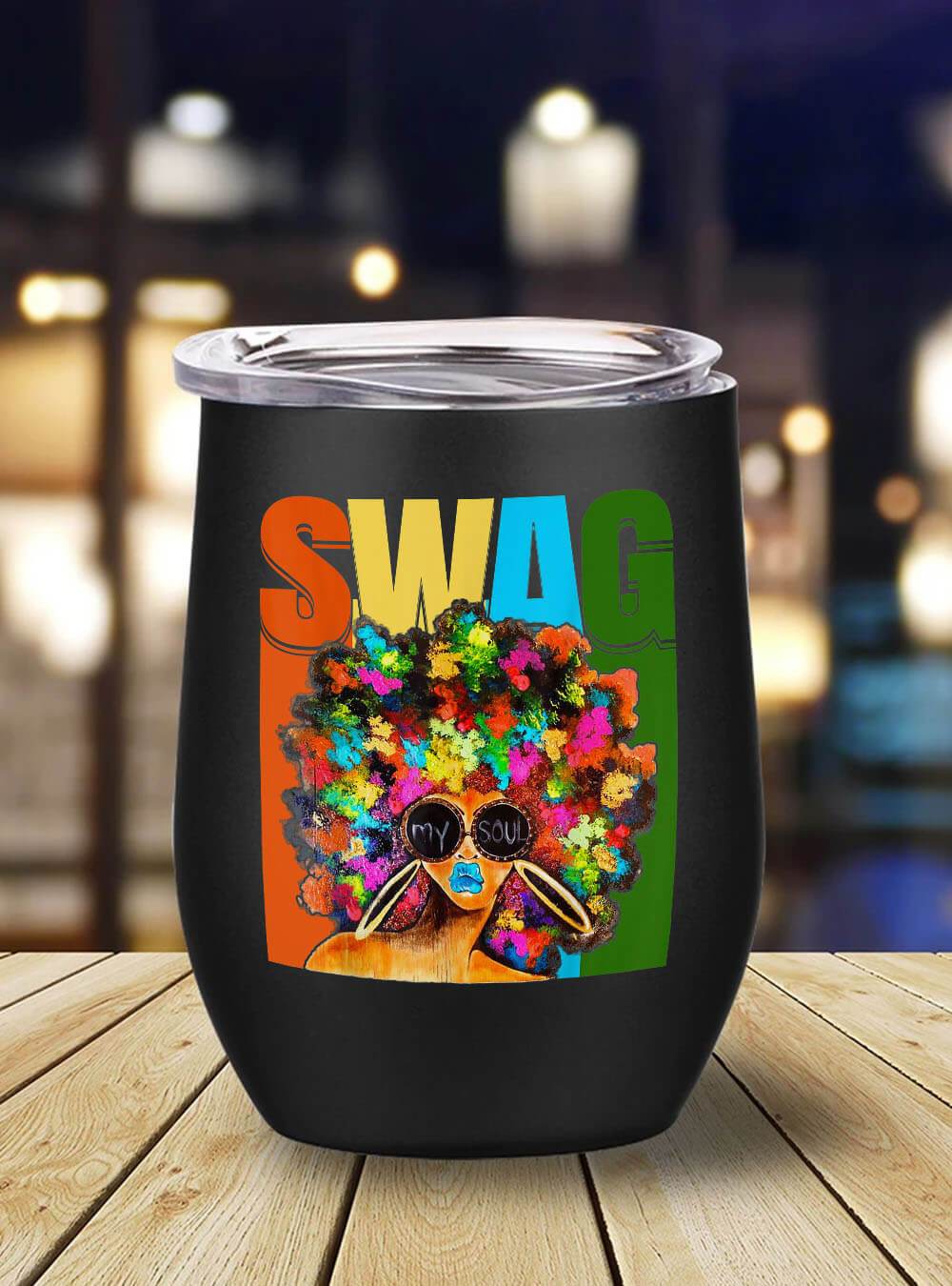 Afrocentric Tumbler Design Vintage Retro Swag Melanin Black Afro Queen Woman Gift Stainless Steel Wine Tumbler Mug Black History Month Gift Ideas BPS9844