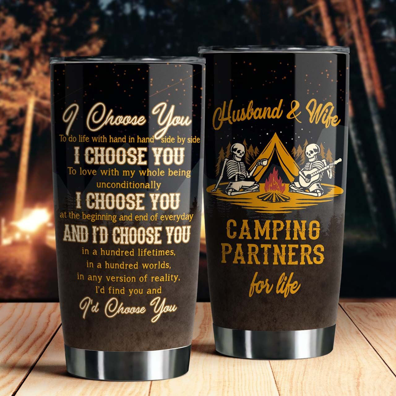 Gift For Couple Tumbler, Camping Partner For Life I Choose You, Skull Couple