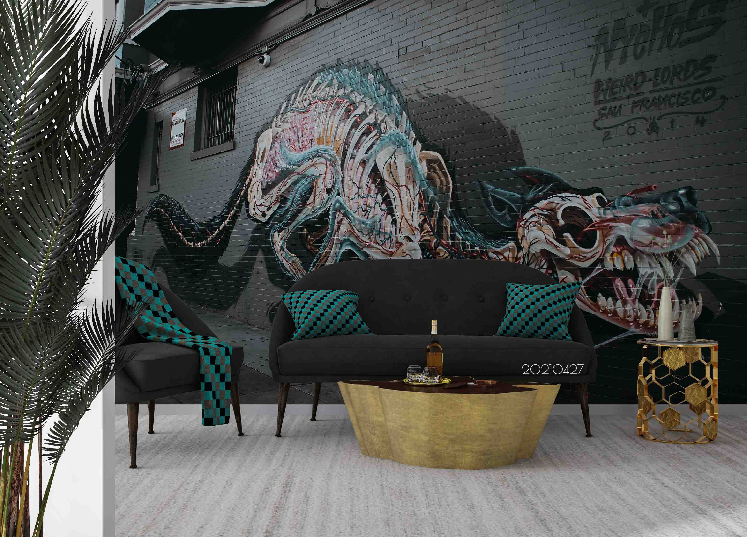 3D Dinosaur Fossil Street Graffiti Wall Mural Wallpaper Lqh 113