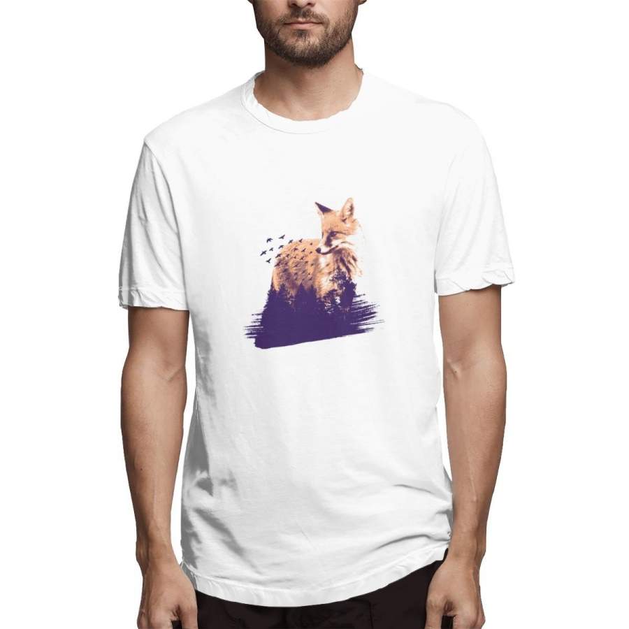 Summer Fashion Men’s Cotton T-shirt Fox Forest Graphic T-shirt Printed Plus-size Men’s T-shirt Summer Tops