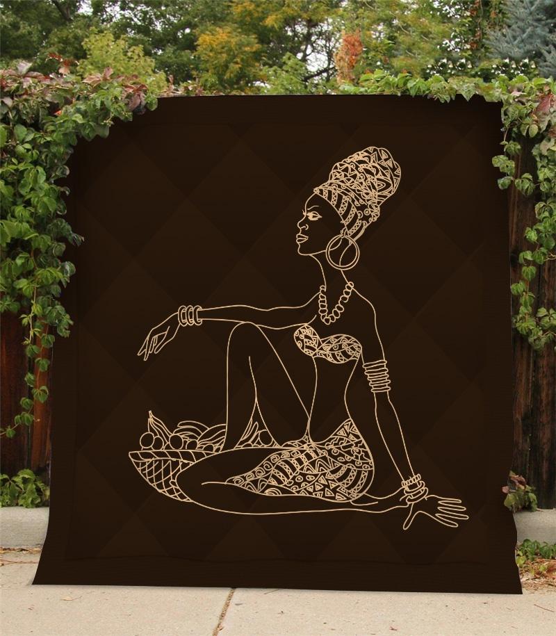 Silhouette Of Beautiful African Girl Fruit Basket Summer Quilt Blanket