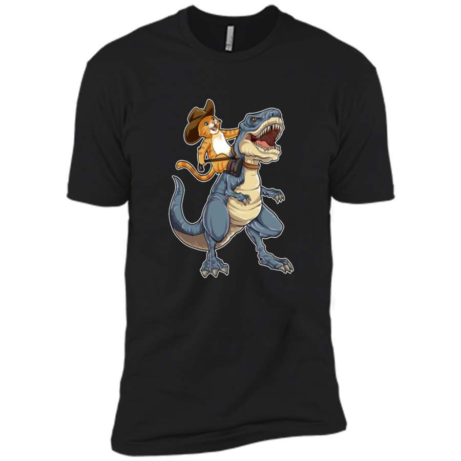 Cat Cowboy Riding T-rex Dinosaur, Funny Purrassic Kitty Kitten Dino Gifts – Canvas Unisex USA Shirt