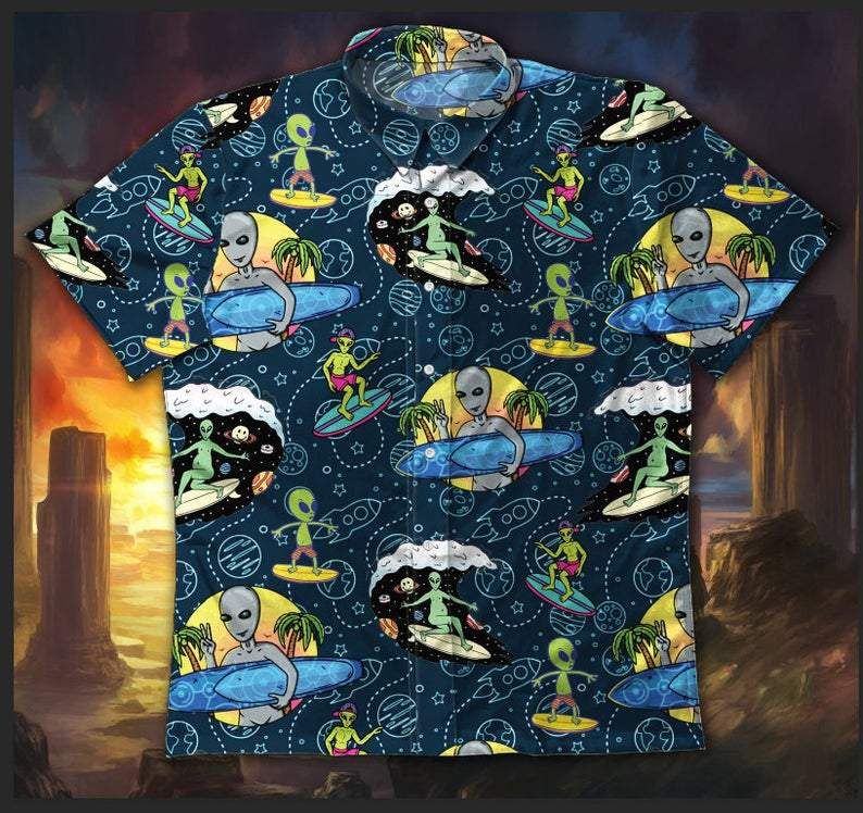 Alien Button Funny Unisex Hawaii Aloha Shirt Ha58392