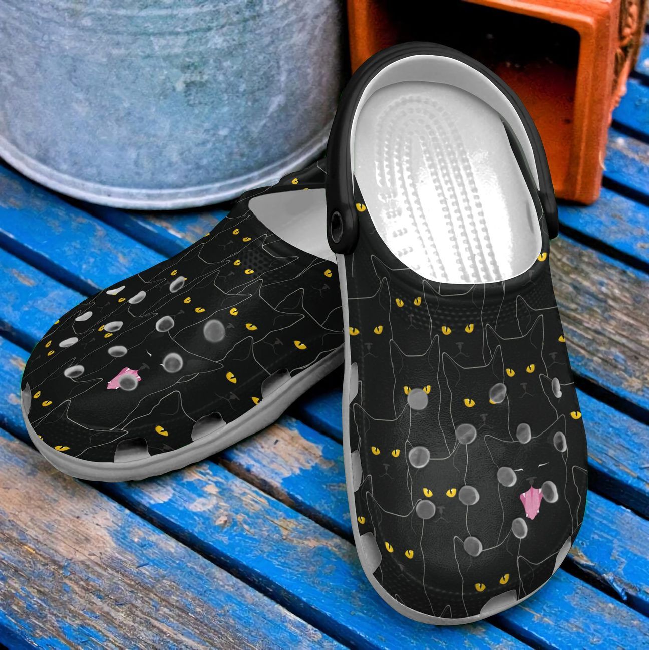 Black Cat Personalize Clog, Custom Name, Text, Fashion Style For Women, Men, Kid, Print 3D Black Cats Pattern