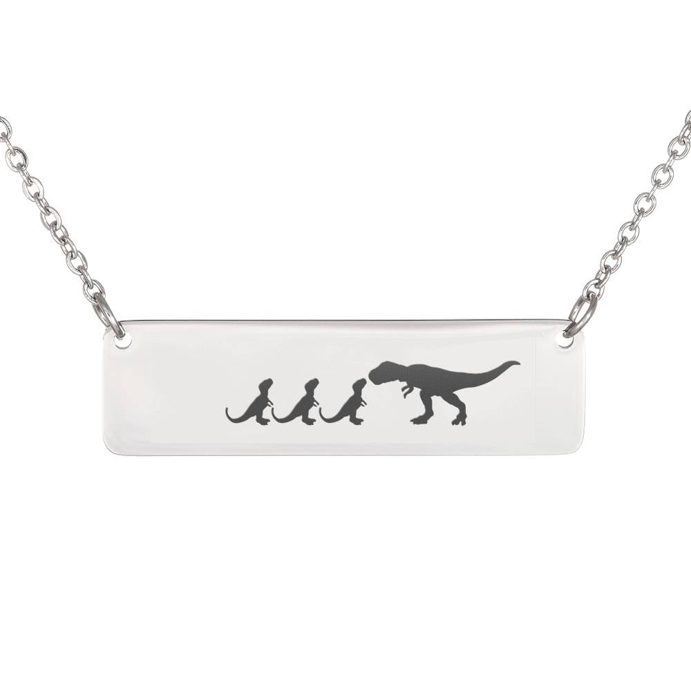 Personalized Mom Dinosaur + 3 Junior Dinosaurs Necklace