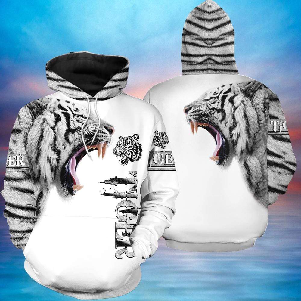 White Tiger Skin Black & white Hoodie 3D #V